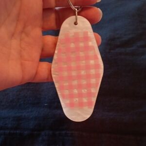 Pink and White Checkered Keychain